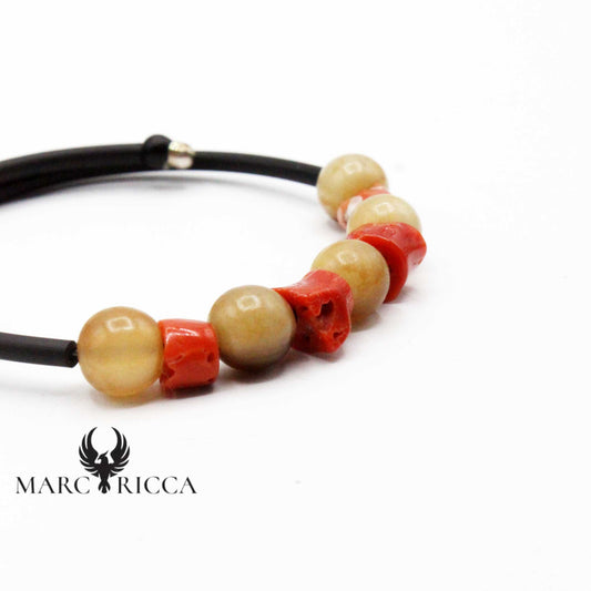 Bracelet Argent Corne de Bovins & Corail
