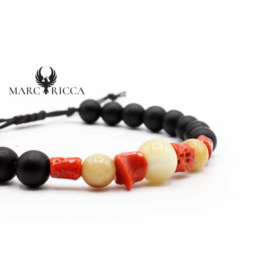 Bracelet Cordon Corne de Bovins & Corail