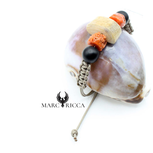 Bracelet Cordon Corne de Bélier & Corail