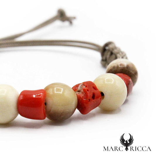 Bracelet Cordon Corne de Bovin & Corail