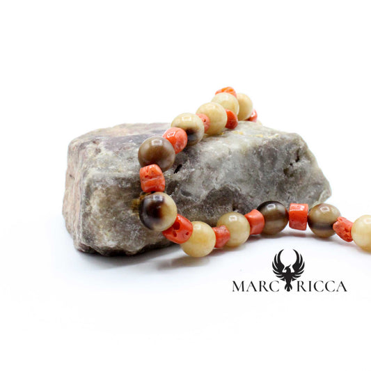 Bracelet Argent Corne de Bovin & Corail