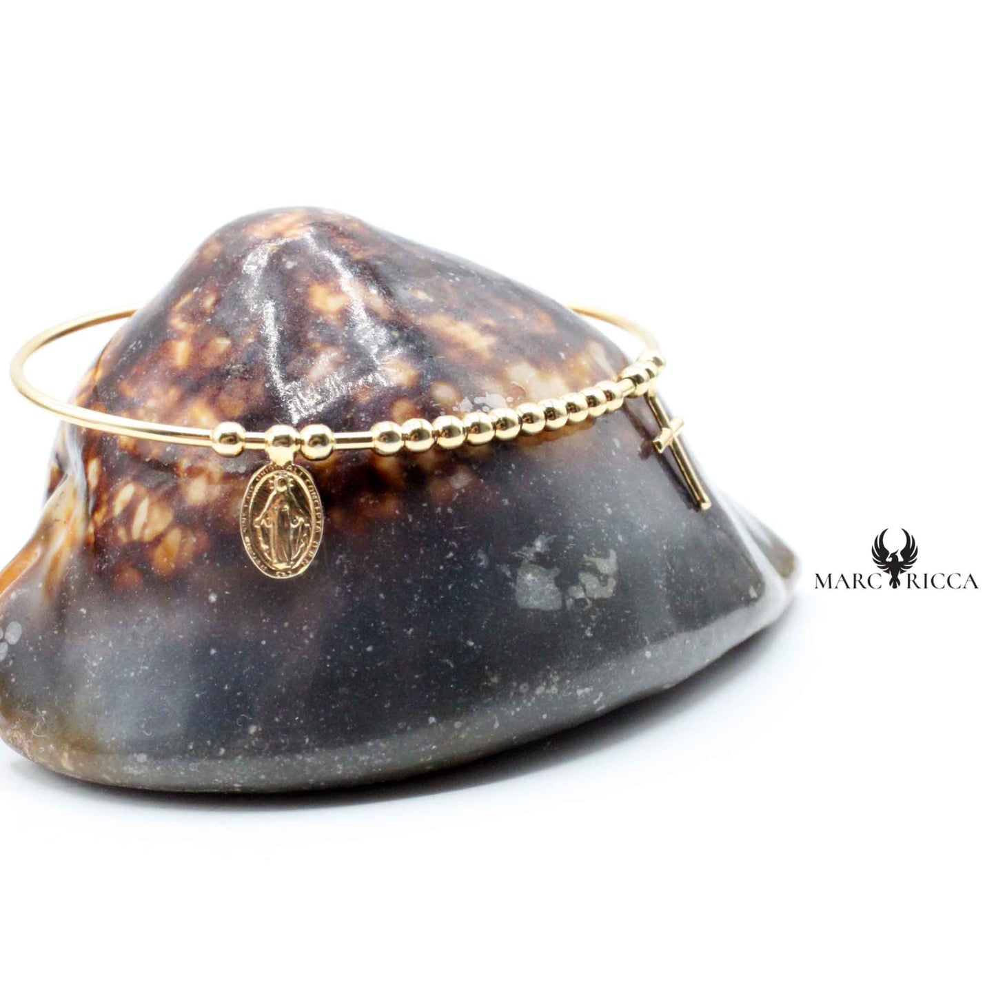 Bracelet Jonc Argent Madone, Croix Vermeil
