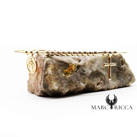 Bracelet Jonc Argent Madone, Croix Vermeil