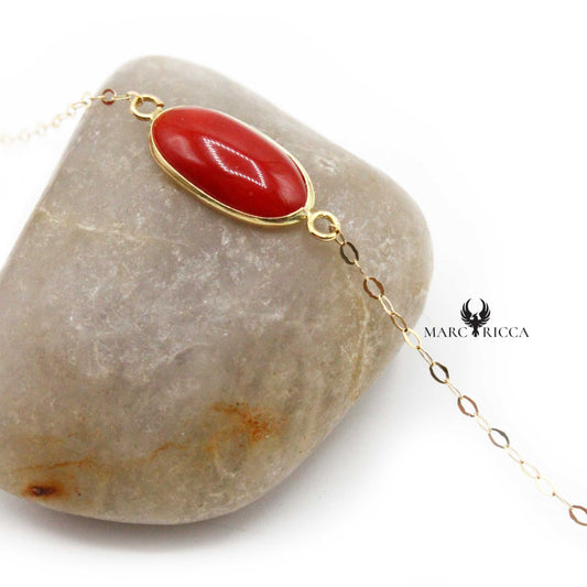 Bracelet Or Cabochon Corail Rouge