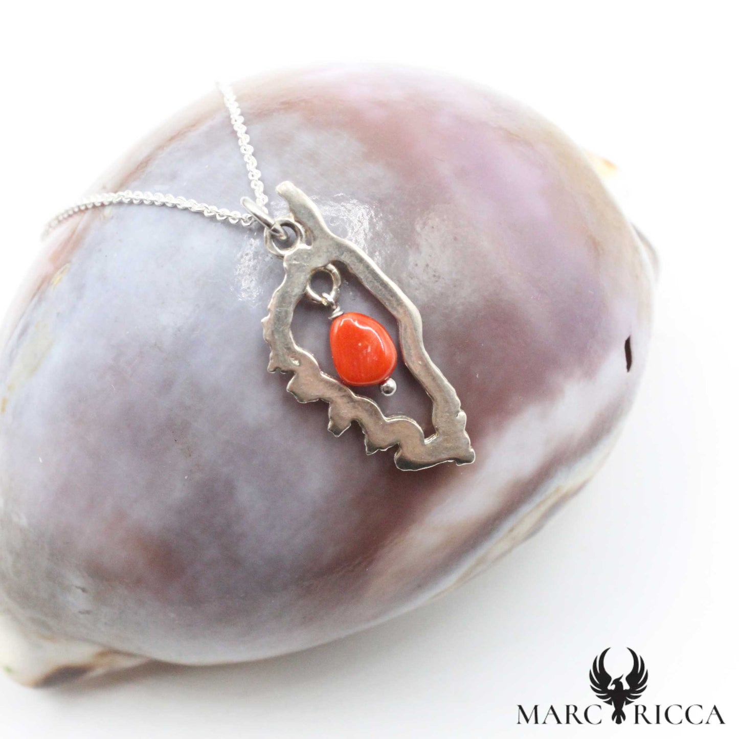 Pendentif Argent Corse & Goutte en Corail