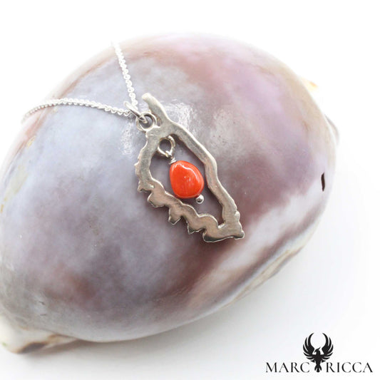 Pendentif Argent Corse & Goutte en Corail