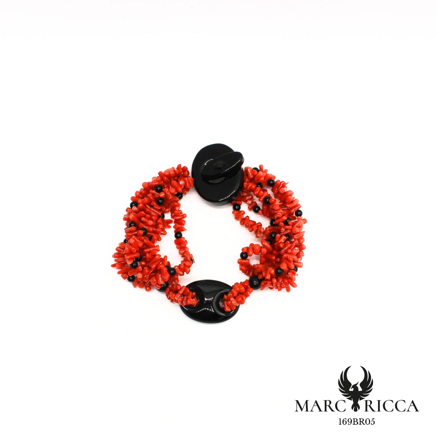 Bracelet 6 rangs en corail cupolino avec grain de café en onyx
