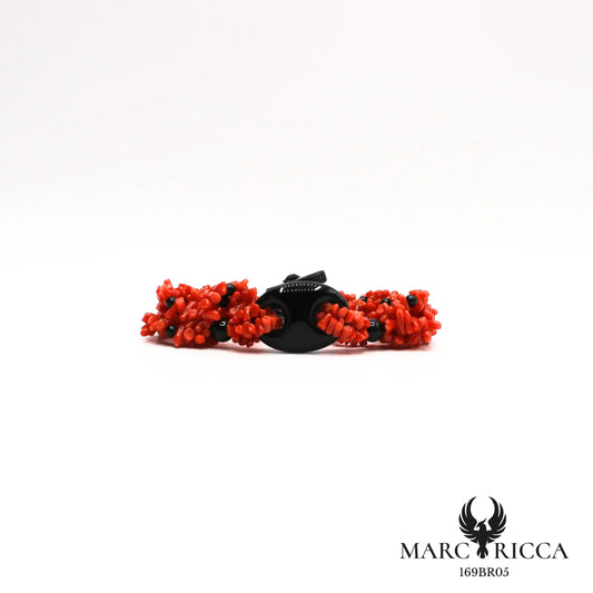 Bracelet 6 rangs en corail cupolino avec grain de café en onyx