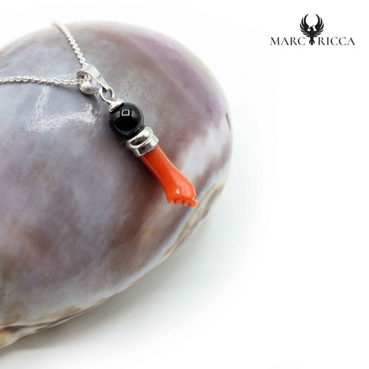 Pendentif Argent Main en Corail & Onyx