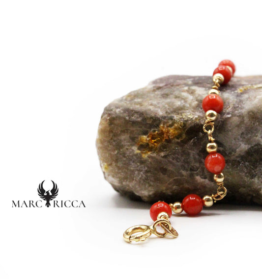 Bracelet Or Perles Corail Rouge