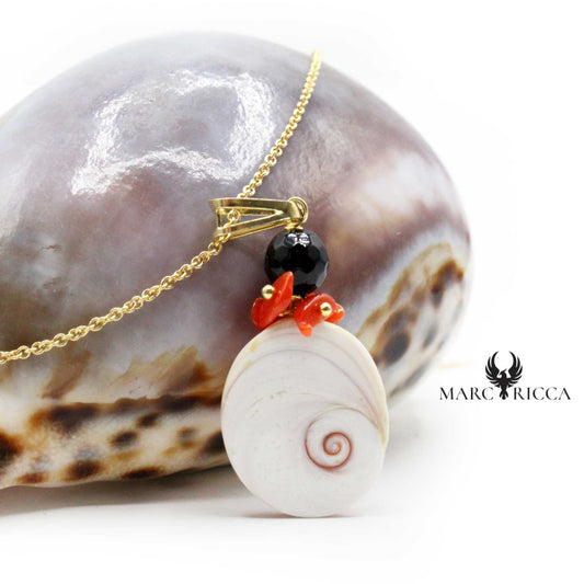Pendentif Argent Œil de St-Lucie, Corail & Onyx Vermeil