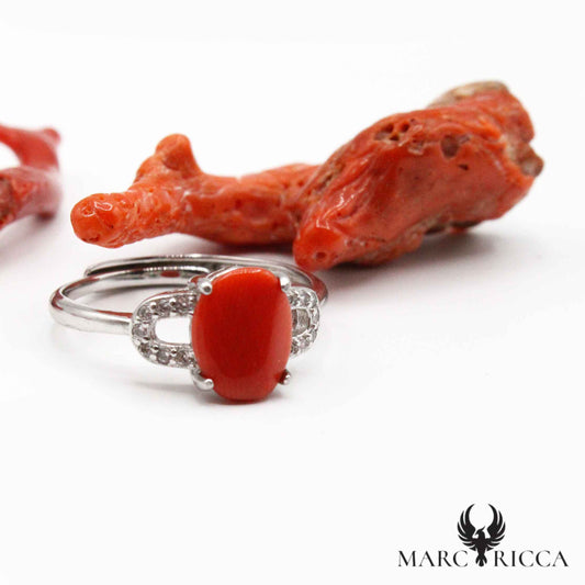 Bague Ovale Corail, Zirconium & Argent