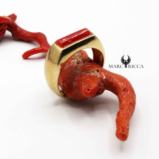 Bague Argent Corail Chevalière