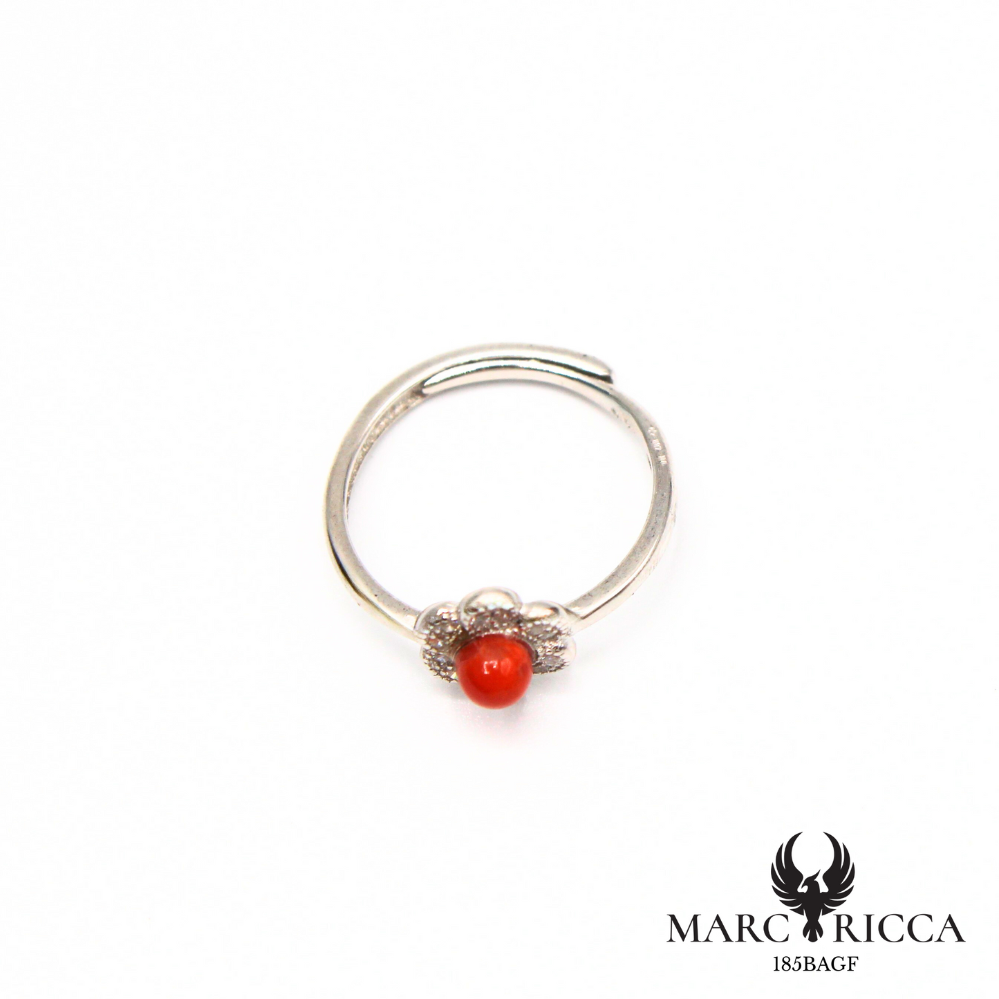 Bague fleur corail et zirconium en argent