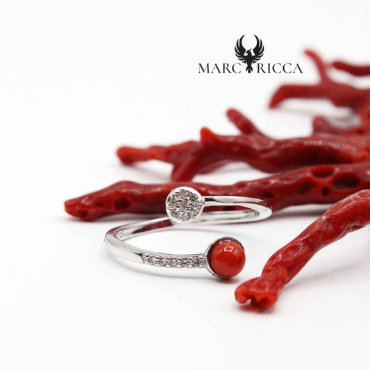 Bague Argent Corail Perle & Zirconium