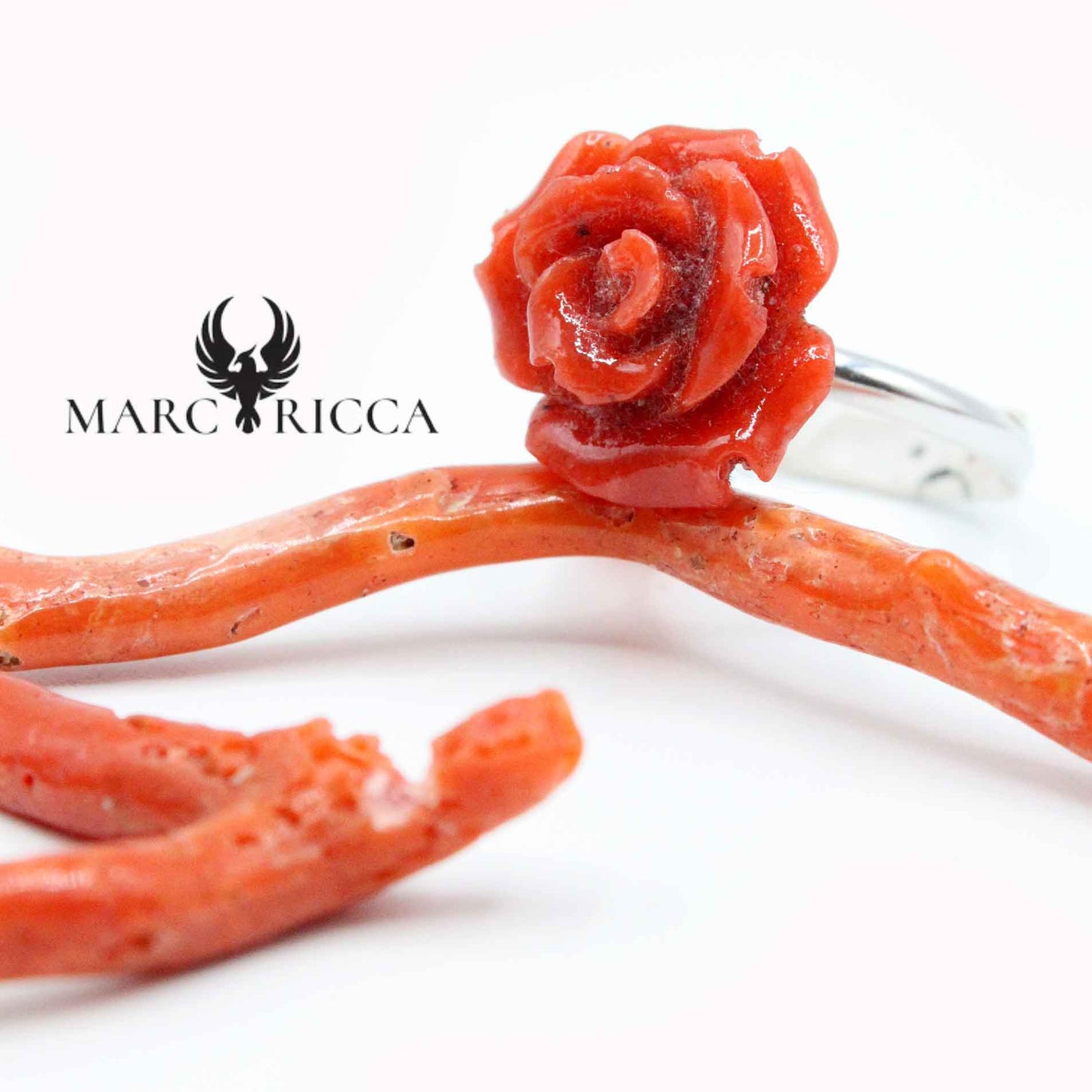 Bague Argent Corail Forme Rose