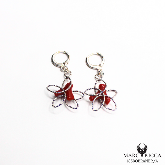 Boucles Argent Branche de Corail en forme de fleur