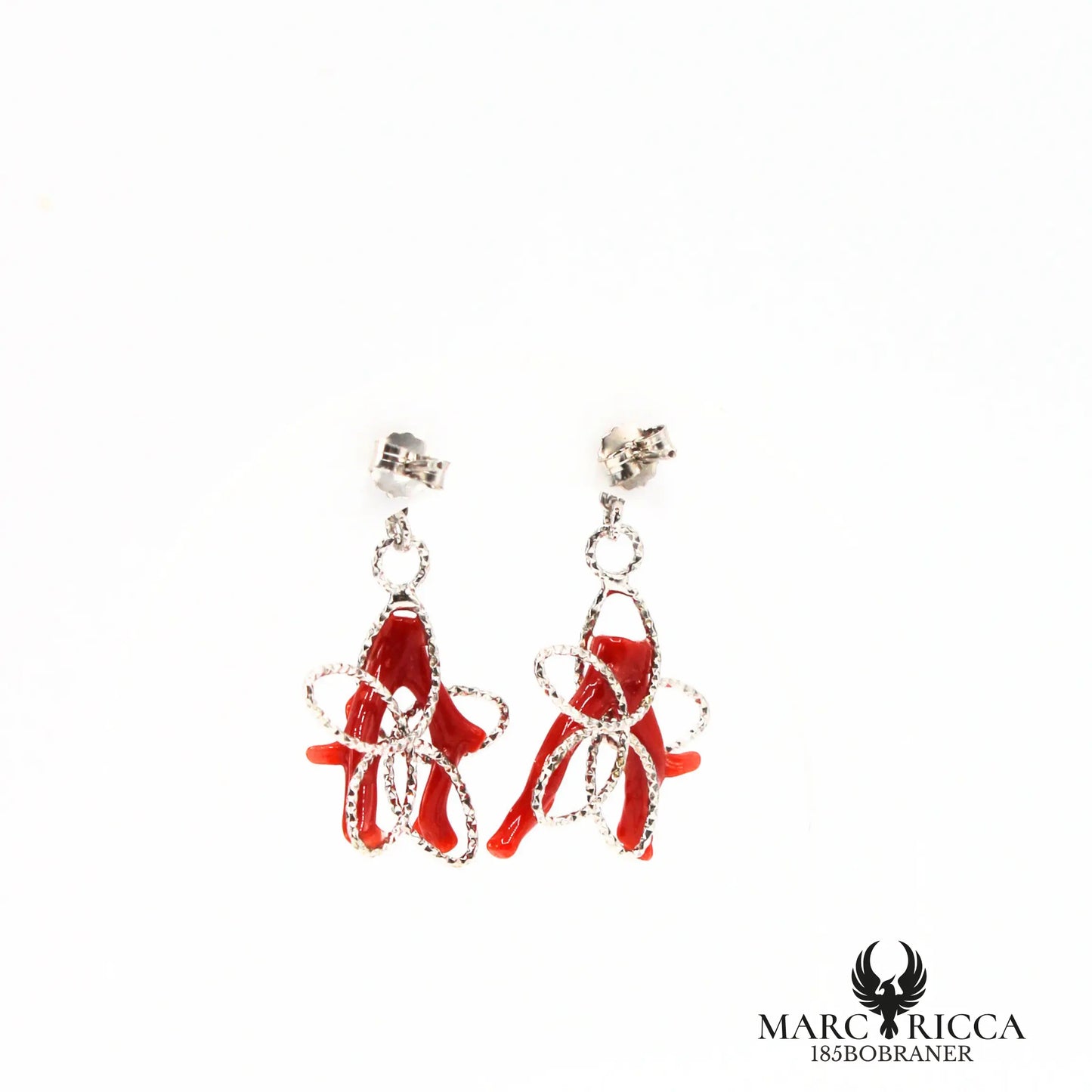 Boucles d'oreilles clous pendantes branches de corail fleurs