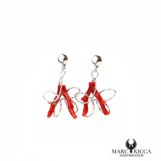 Boucles d'oreilles clous pendantes branches de corail fleurs