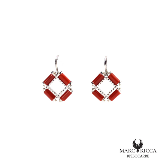 Boucles Argent Corail tube carré
