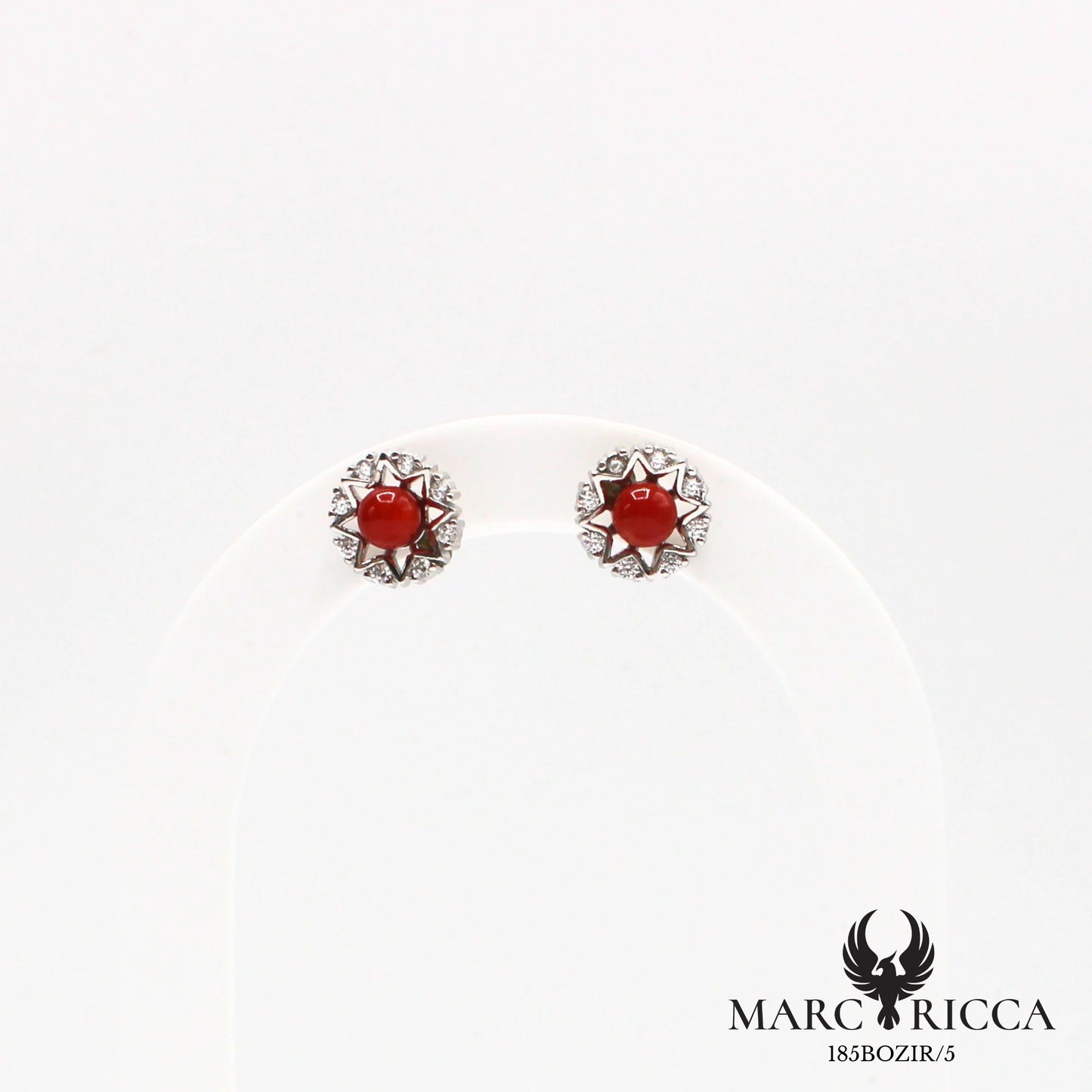 Boucles d'oreilles corail et zirconium en argent