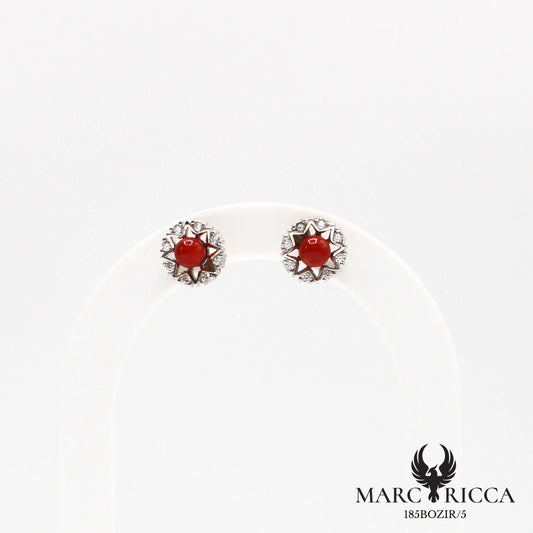 Boucles d'oreilles corail et zirconium en argent