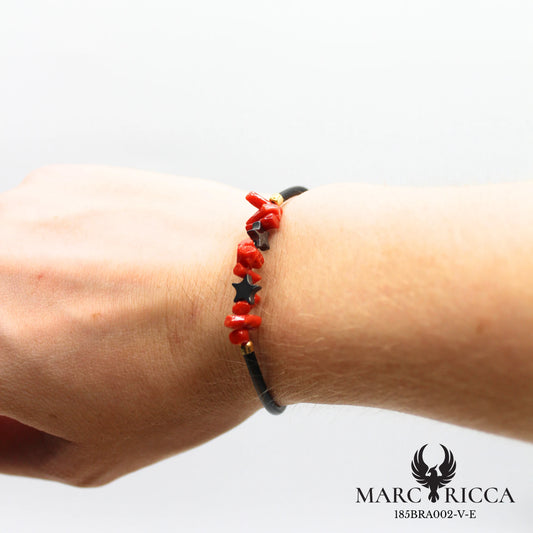 Bracelet corail cupolino et étoiles en hématite