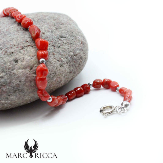 Bracelet Argent Baroque Corail Rouge