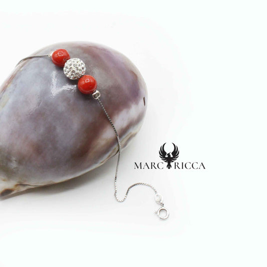 Bracelet Argent Perles de Corail & Strass