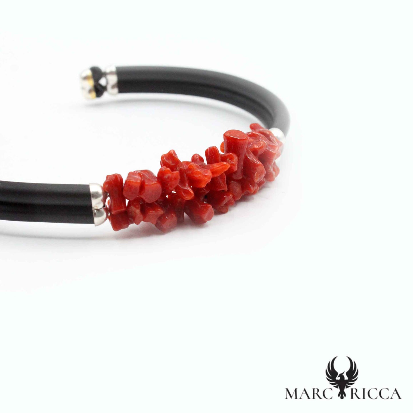 Bracelet Argent Caoutchouc 2 Rangs Corail