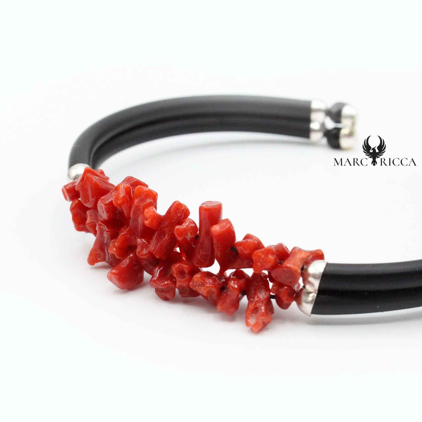 Bracelet Argent Caoutchouc 2 Rangs Corail