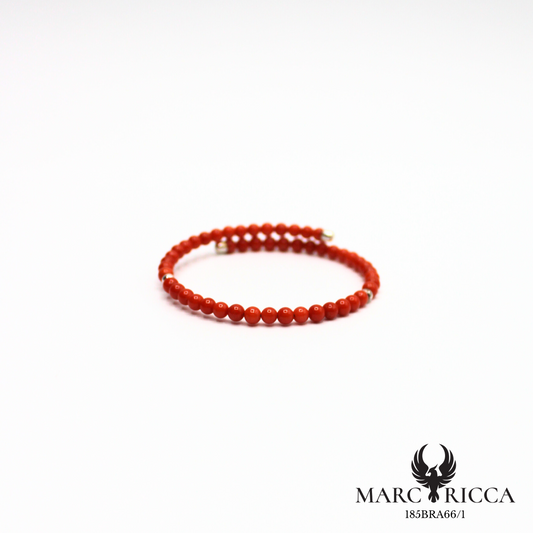 Bracelet jonc en perles de corail 3mm et argent