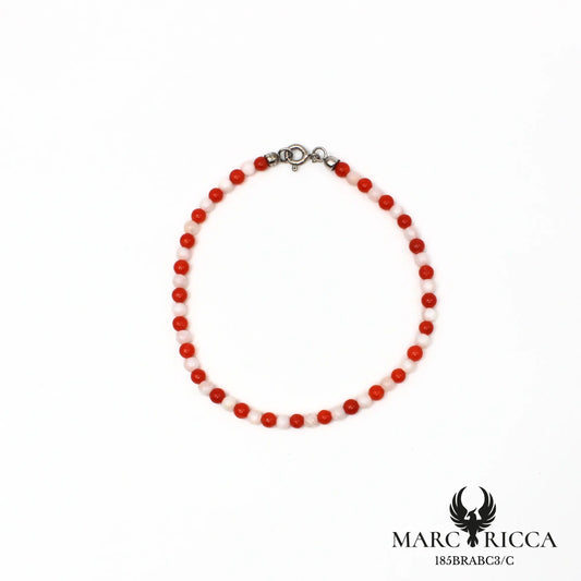 Bracelet perles corail rouge et blanc en argent