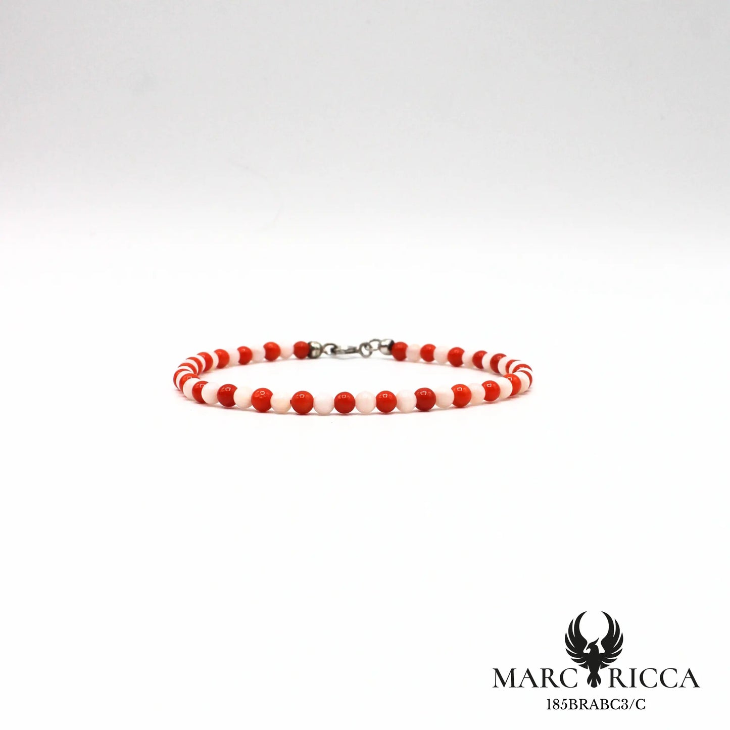 Bracelet perles corail rouge et blanc en argent