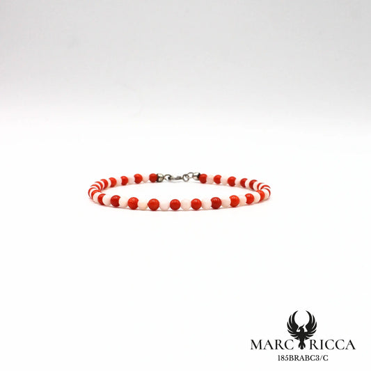 Bracelet perles corail rouge et blanc en argent