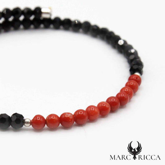 Bracelet Jonc Argent Cristal & Boules de Corail
