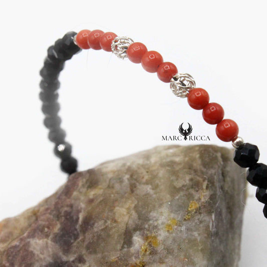 Bracelet Jonc Argent Cristal & Perles de Corail