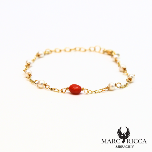 Bracelet en vermeil avec perles nacrées et corail