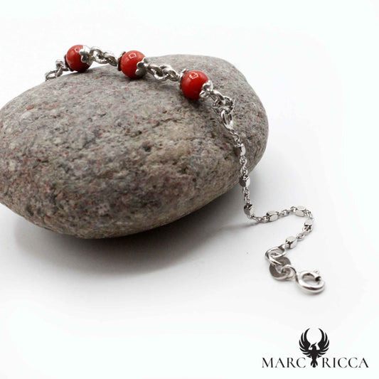 Bracelet Argent Perles Corail