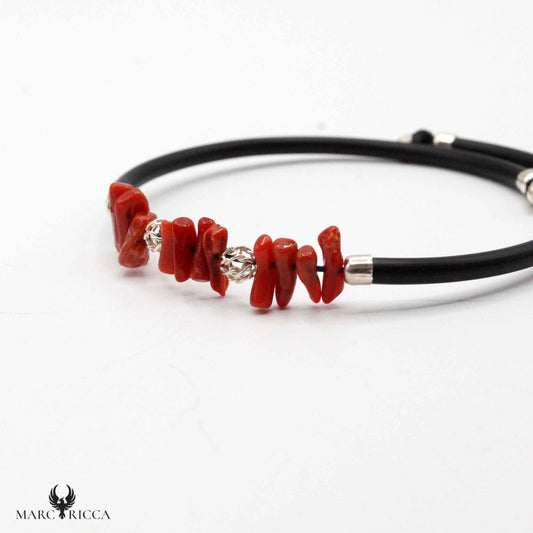 Bracelet Jonc Argent Caoutchouc & Corail