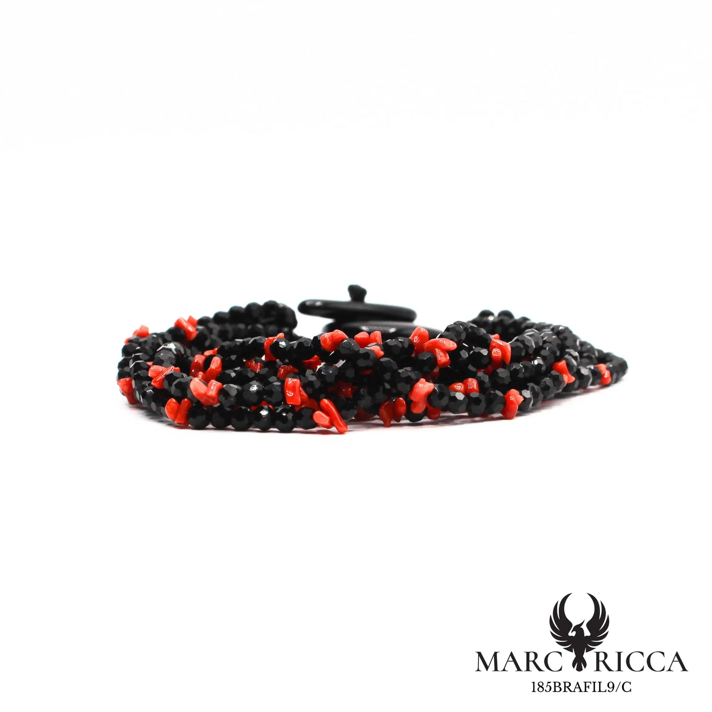 Bracelet cristal noir et corail cupolino 9 rangs