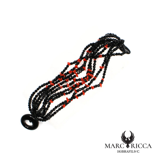 Bracelet cristal noir et corail cupolino 9 rangs