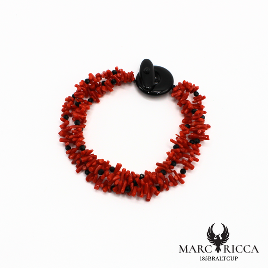 Bracelet 3 rangs corail cupolino, onyx et cristal