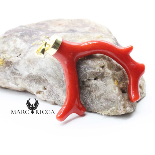 Pendentif Or Branche de Corail Rouge