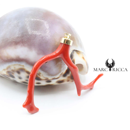Pendentif Or Branche de Corail Rouge