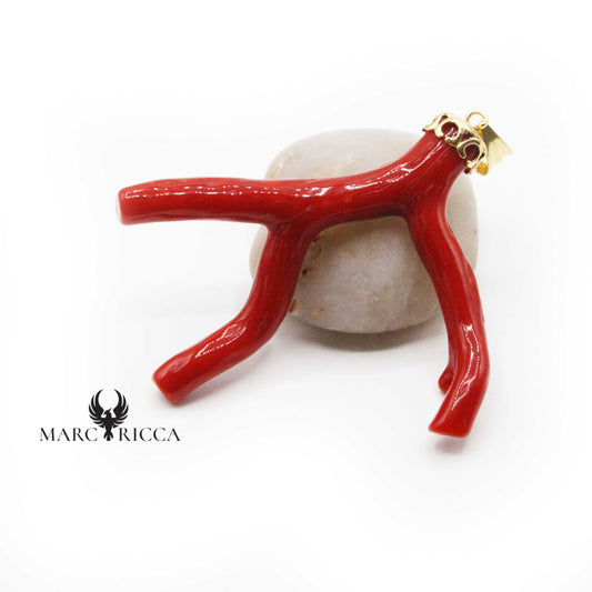 Pendentif Or Branche de Corail Rouge