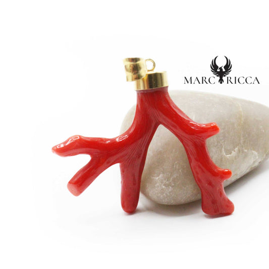 Pendentif Or Branche de Corail Rouge