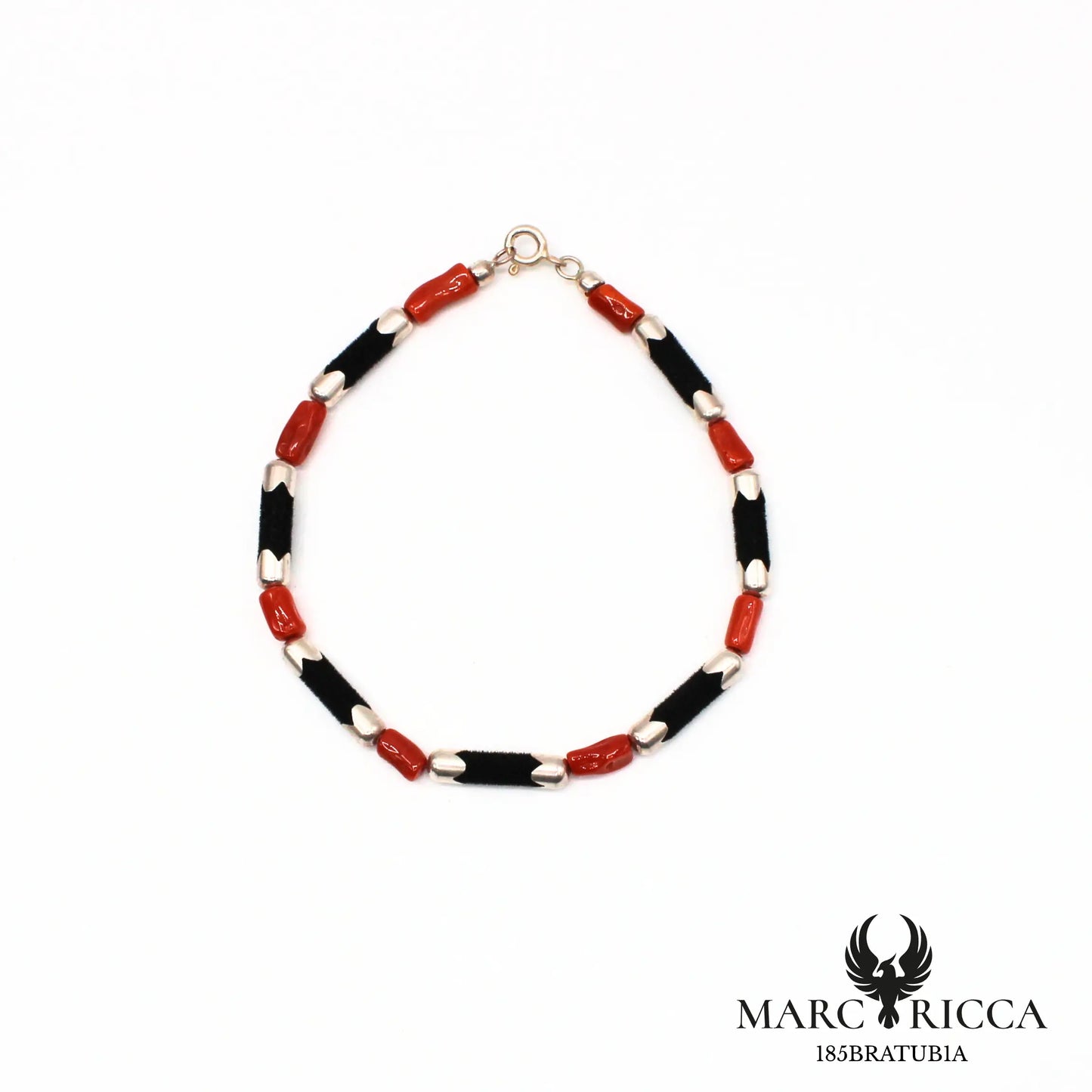 Bracelet tubes de corail et velours en argent