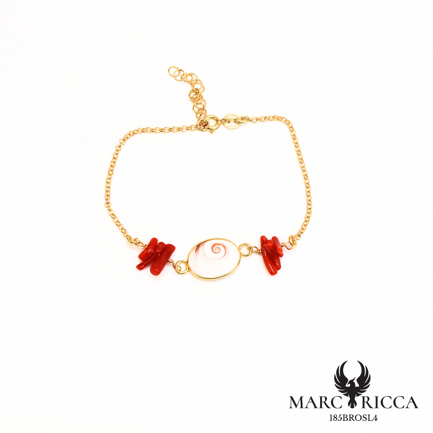 Bracelet en vermeil avec corail et œil de Sainte Lucie