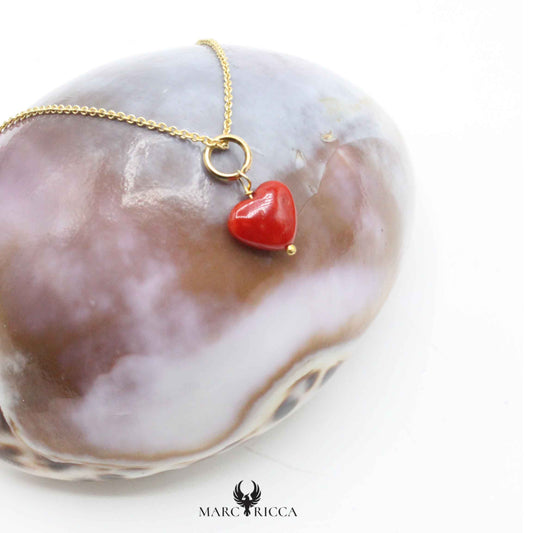 Pendentif Argent Cœur Corail Tigé